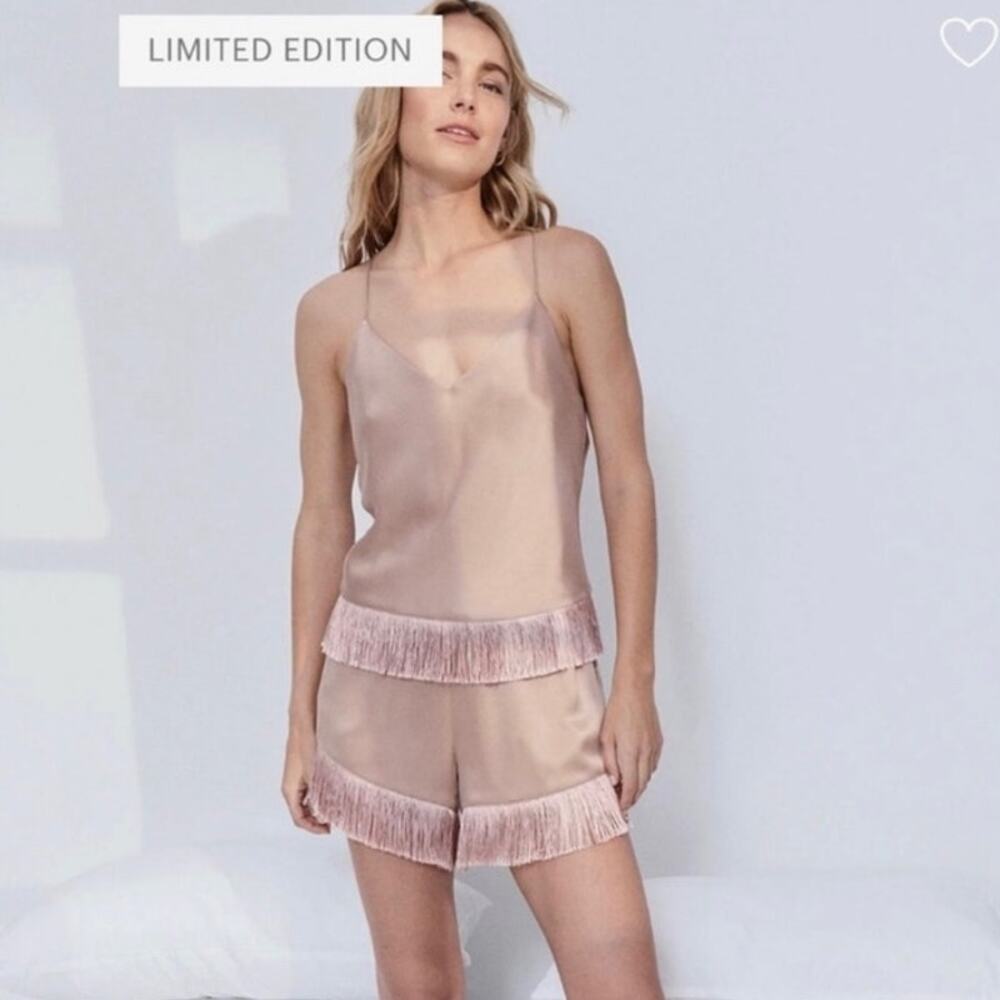 lunya Blush Pink Silk Fringe Cami and Shorts Pajama Set